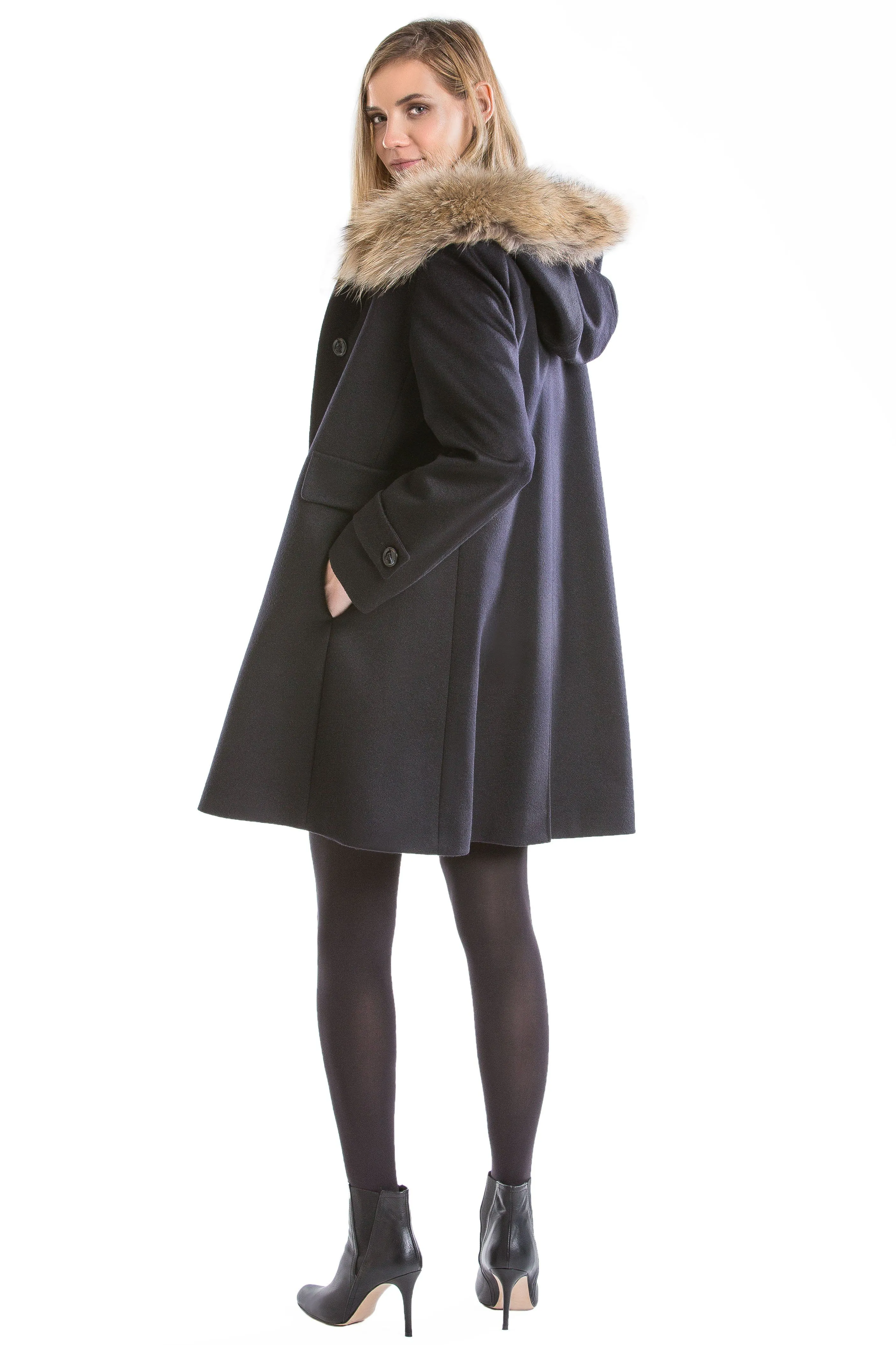 Lascona - Womens Black Loden Wool Coat