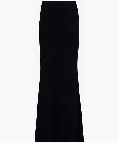 Leem Womens Black Godet flared-hem high-rise jersey midi skirt