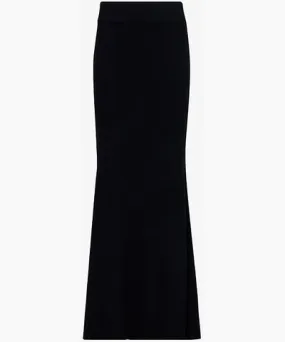 Leem Womens Black Godet flared-hem high-rise jersey midi skirt