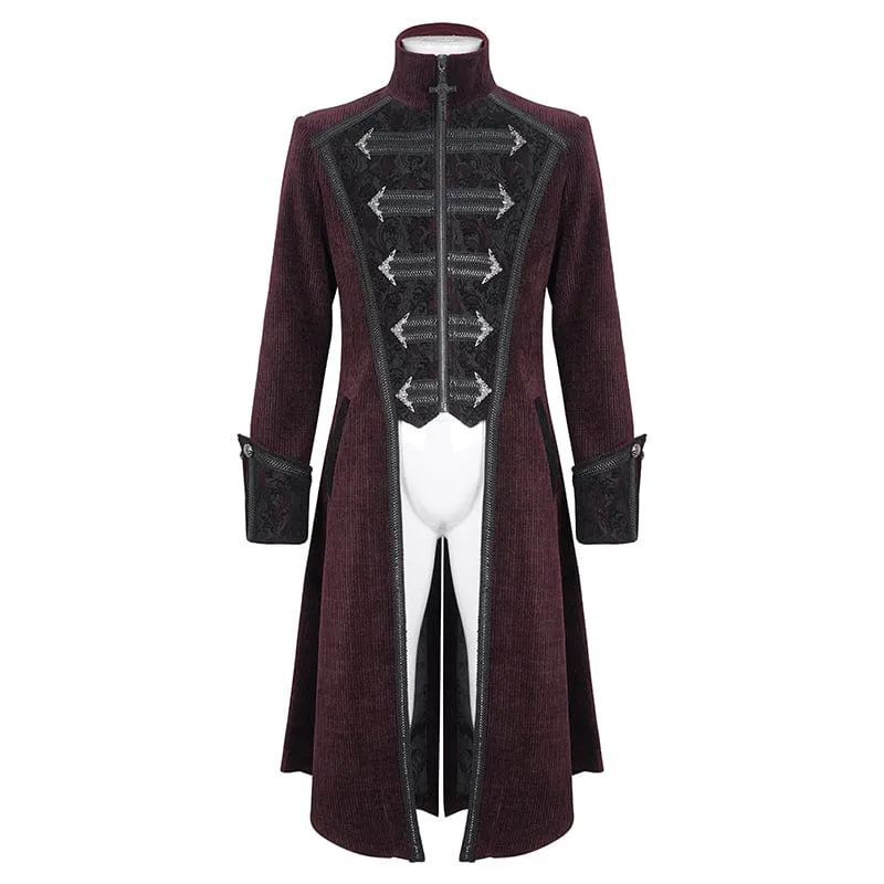 Men's Gothic Stand Collar Red Swallow-tailed Coat