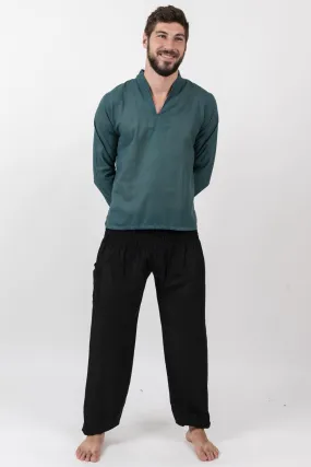 Mens Yoga Shirts Nehru Collared in Dark Teal