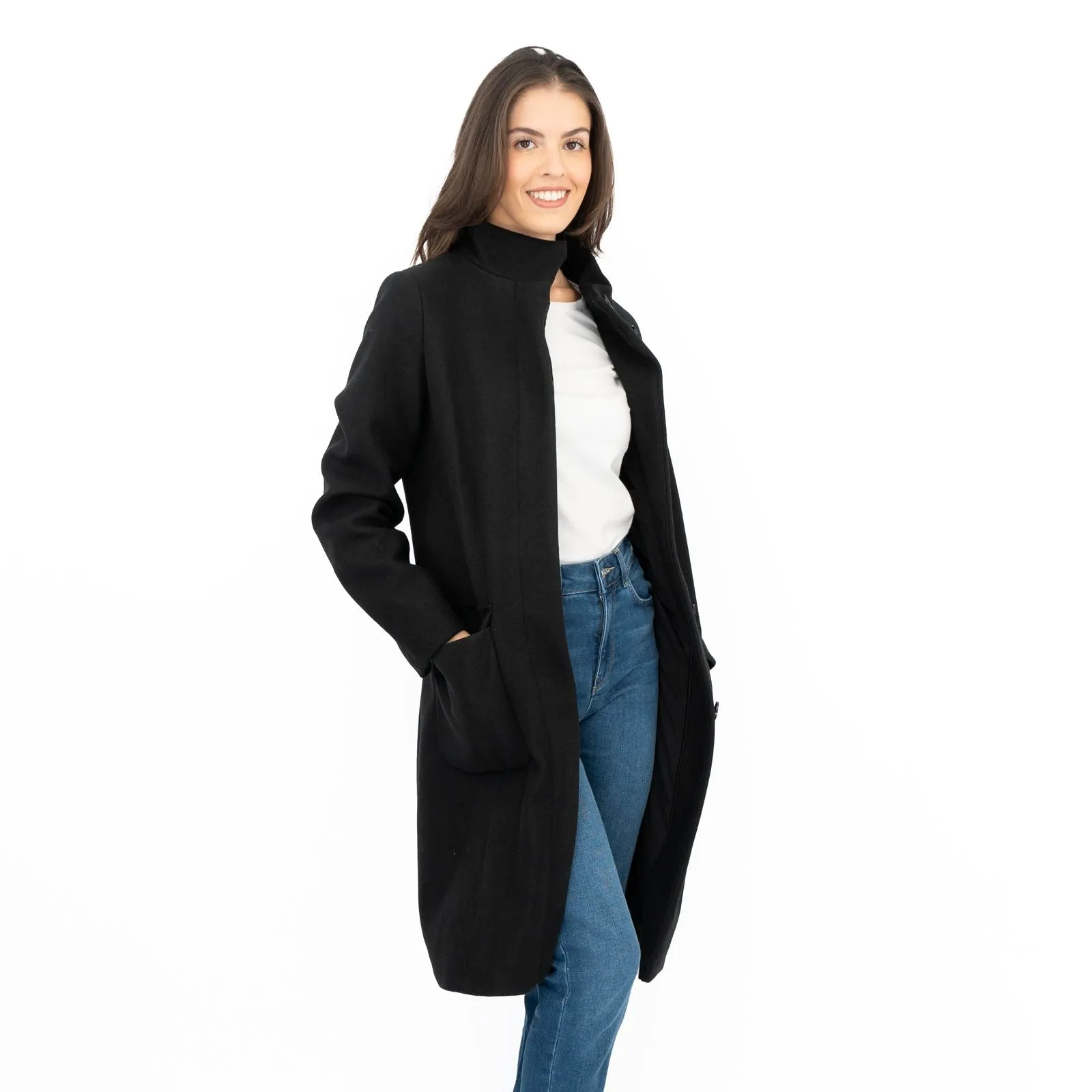 M&S Black Belted Funnel Neck Trench Coat