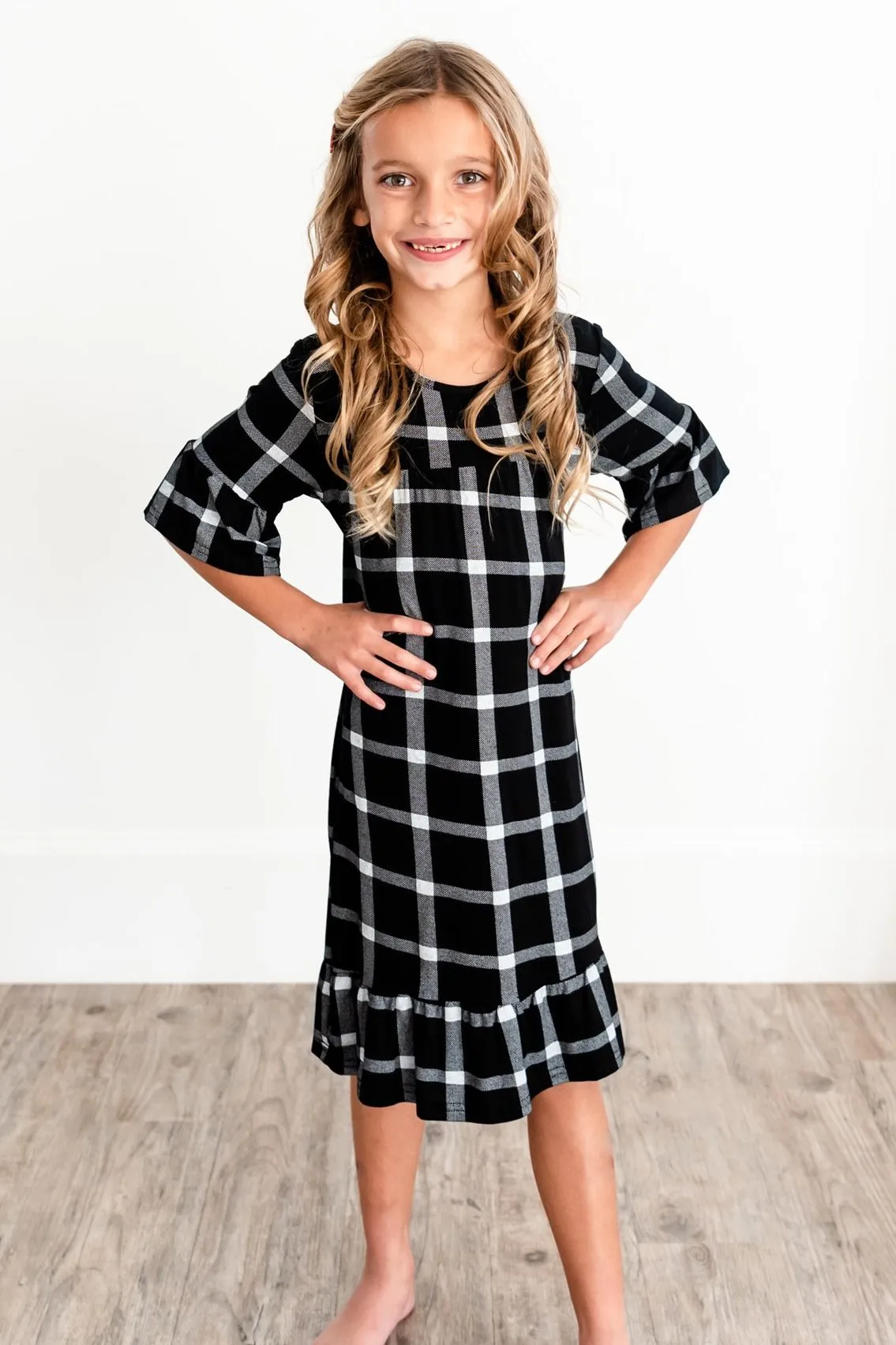 Noel House Dress (Girls' Sizes): Black Plaid