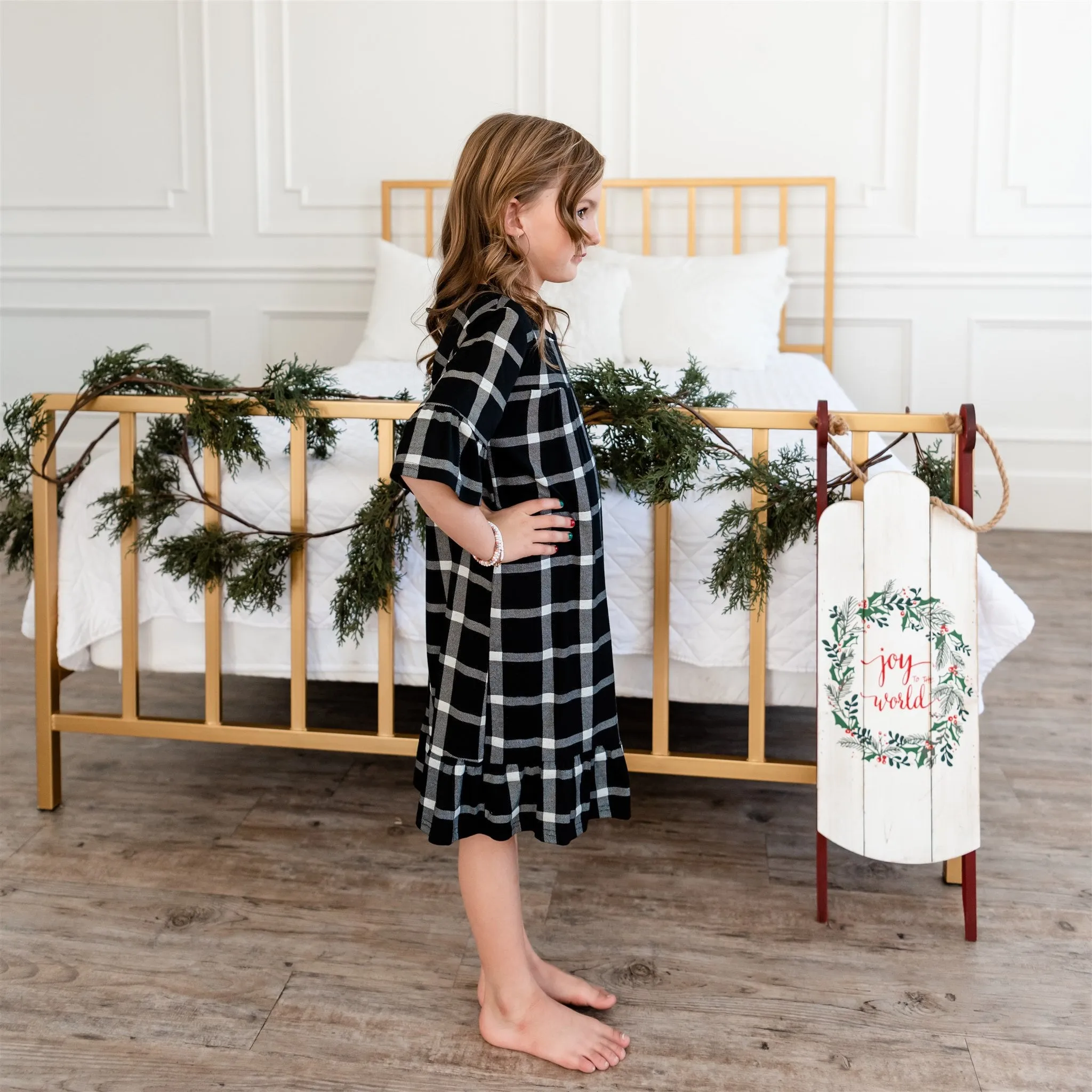 Noel House Dress (Girls' Sizes): Black Plaid