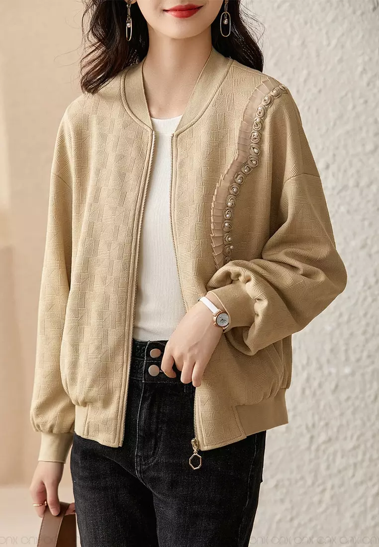 ONX.HK Temperament Pleated Lace Pearl Panel Coat