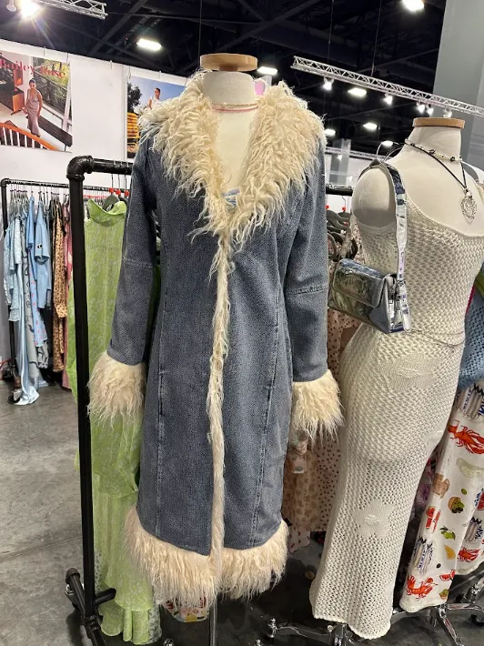 Penny Lane Almost Famous Shaggy Fur Trim Textured Denim Jacket