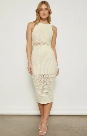 Racer Neckline Textured Knit Midi dress (WKN672)