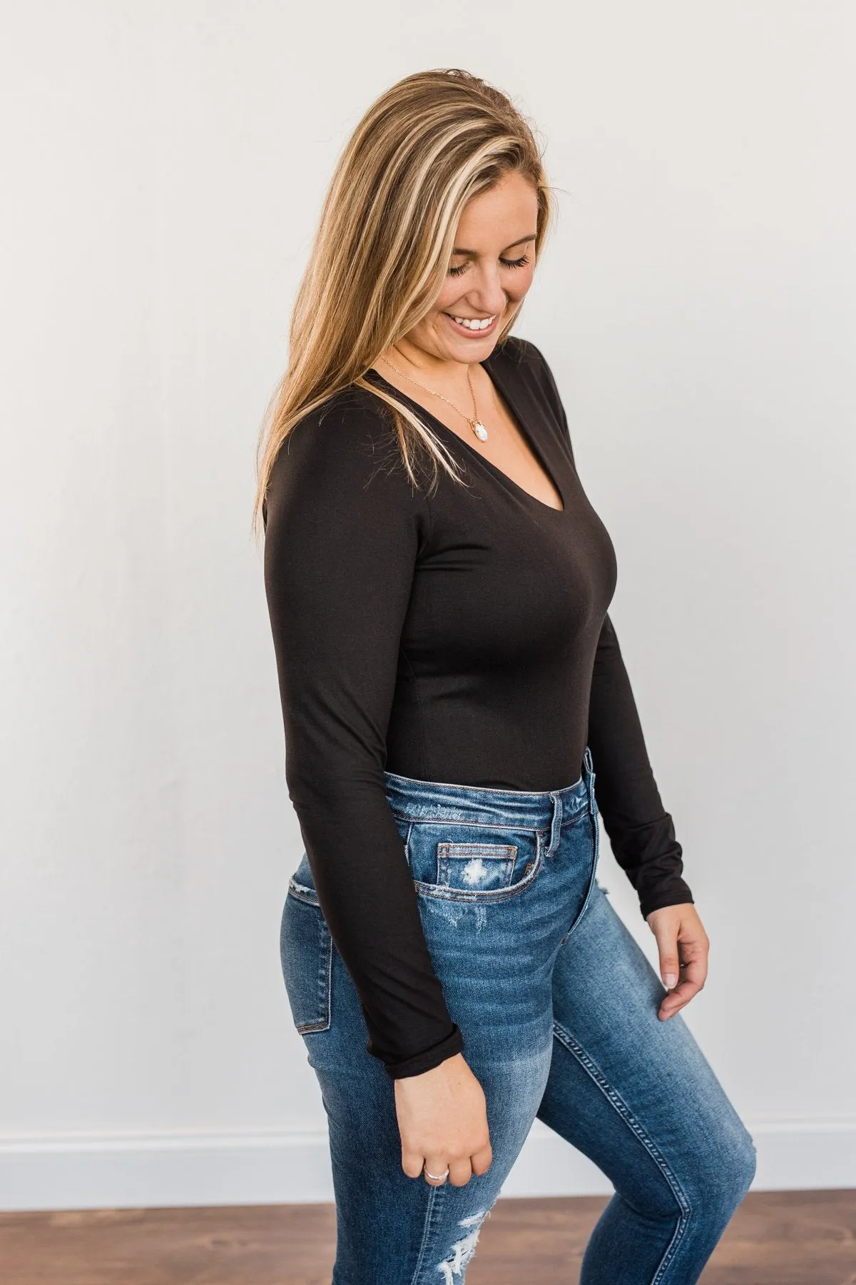 Refined Beauty Long Sleeve Bodysuit- Black