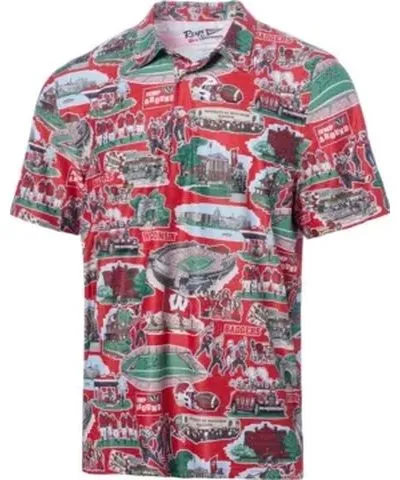 Reyn Spooner Men's NCAA Wisconsin Badgers Scenic Polo