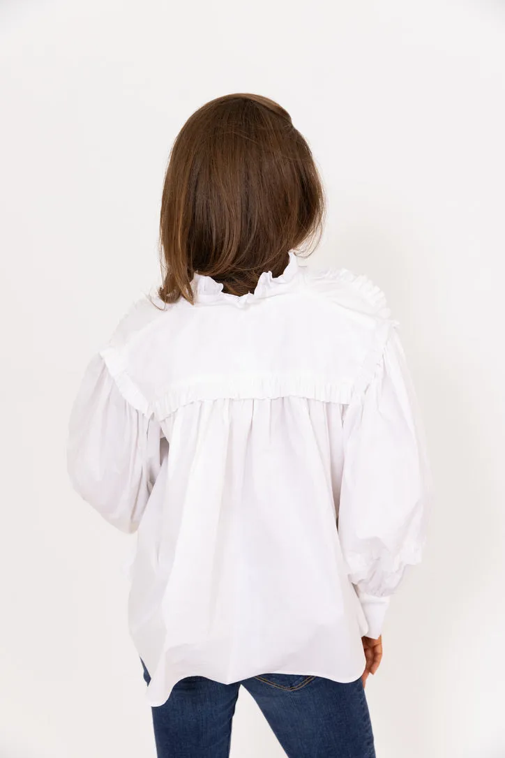 Ruffle Poplin Vneck Top