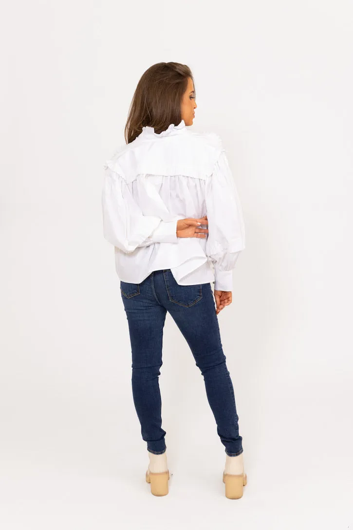 Ruffle Poplin Vneck Top