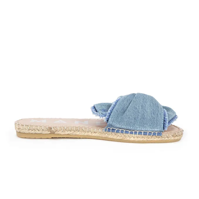 SANDALS SAN FRANCISCO DENIM WITH FRINGED KNOT Woman Lightblu