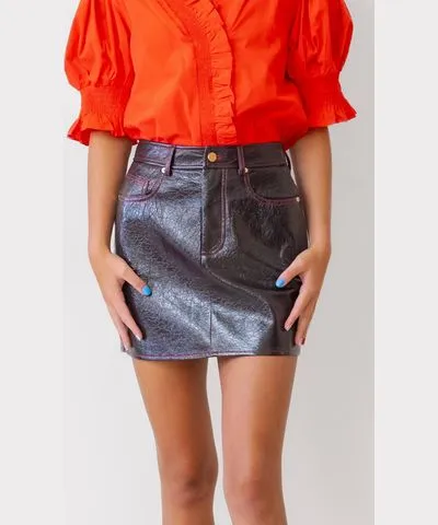 Scotch & Soda Faux Leather Mini Skirt In Wine