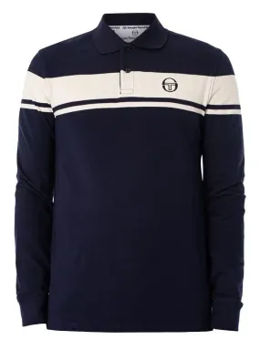 Sergio Tacchini Long Sleeve Polo Shirt Maritime Blue/Gardenia