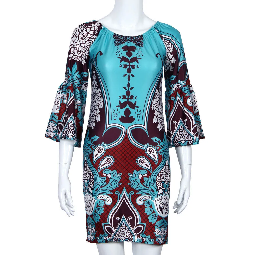 sexy women dress high neck bodycon celebrity bandage dresses bohemia printing plus size robe