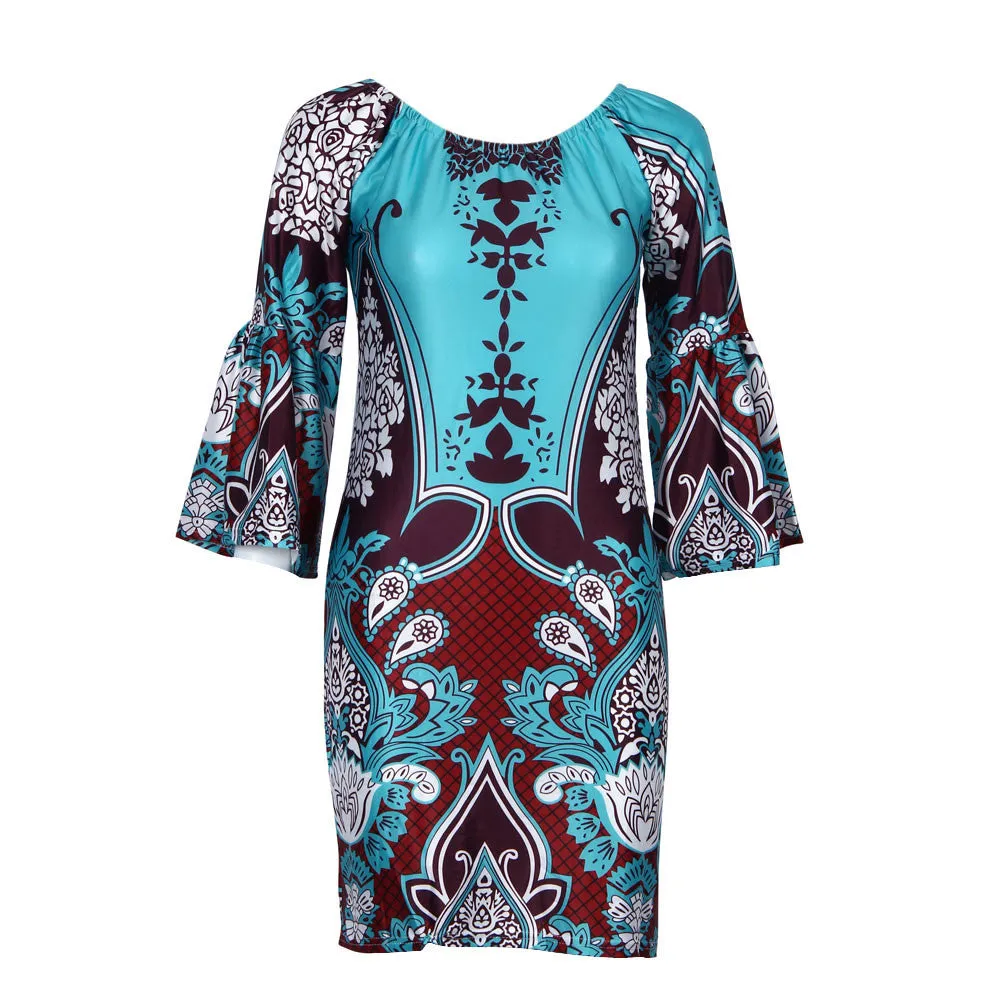 sexy women dress high neck bodycon celebrity bandage dresses bohemia printing plus size robe