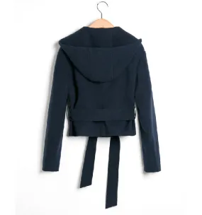 Short Wool Coat for Women with Double Breasted Closure and Belt