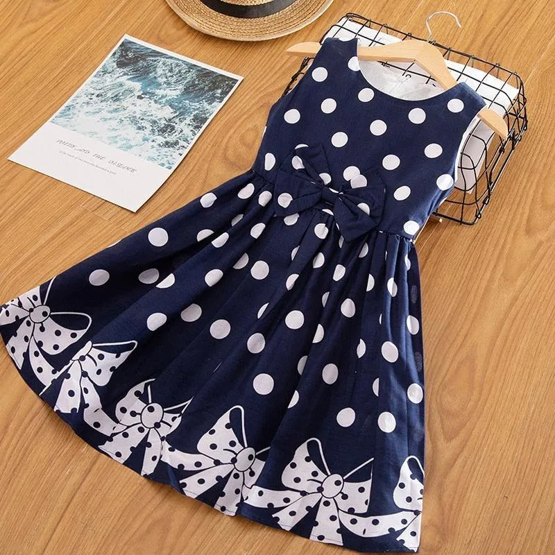 Sleeveless Polka Dots Girls Dresses