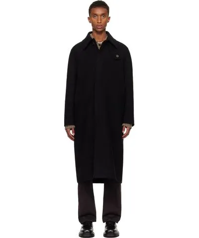 Solid Homme Black Wool Melton Coat