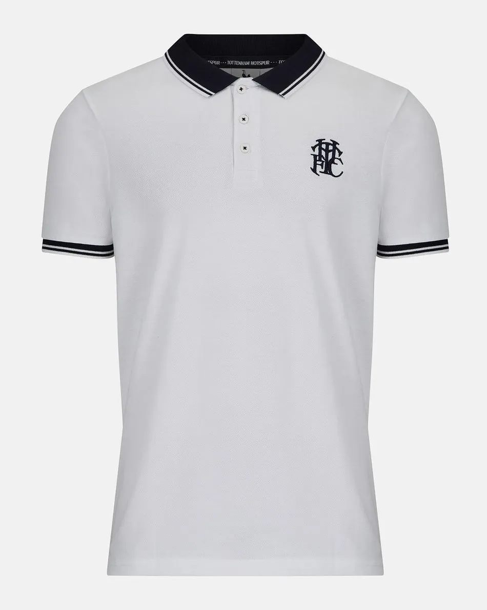 Spurs Mens White Contrast Collar Polo