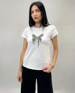 T-shirt con stampa farfalla gioielli