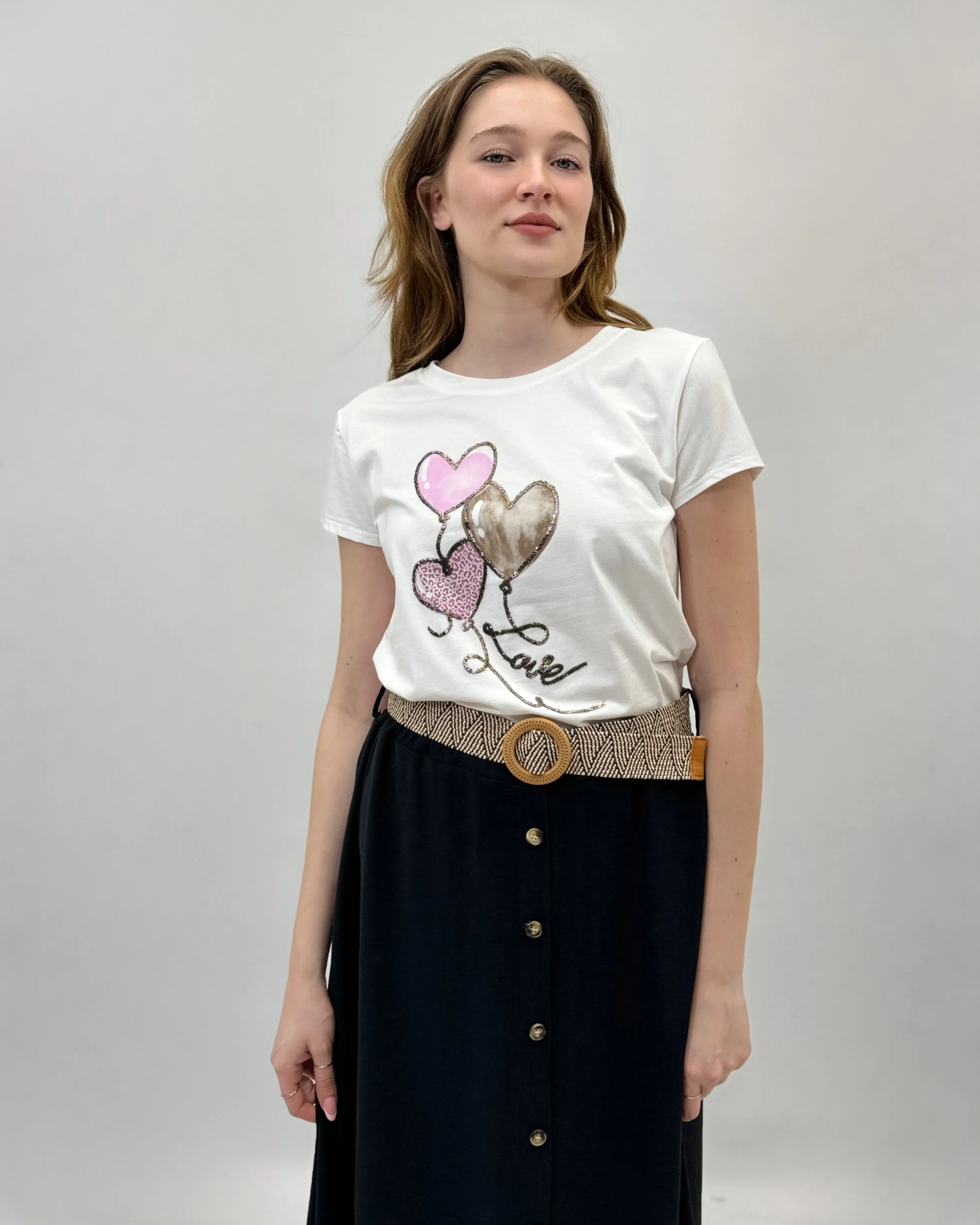 T-shirt in cotone stampa cuori petite