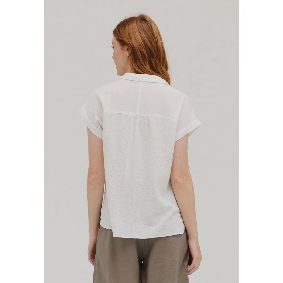 Tessa Off White Collared Short Sleeve Blouse Grade and Gather