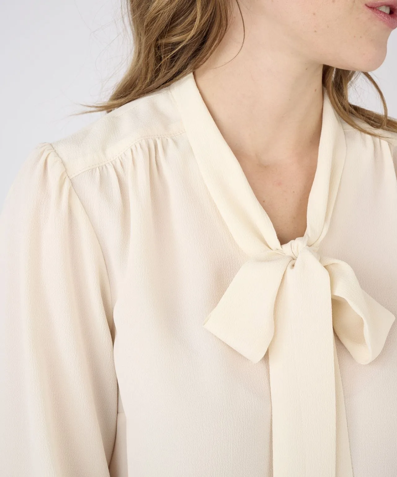 Tie Neck Balloon Sleeve Blouse