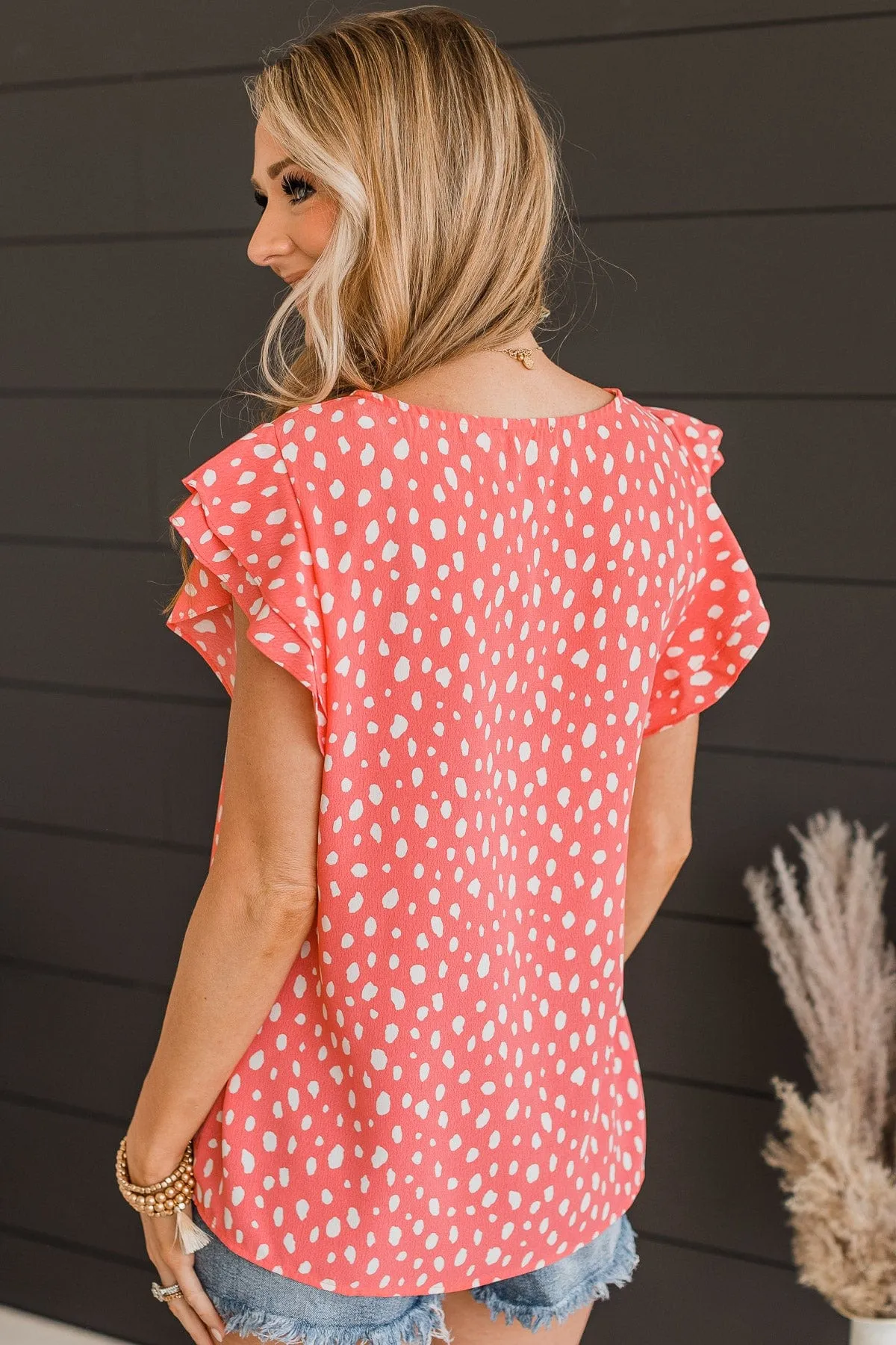 Timeless Moments Ruffle Blouse- Bright Coral