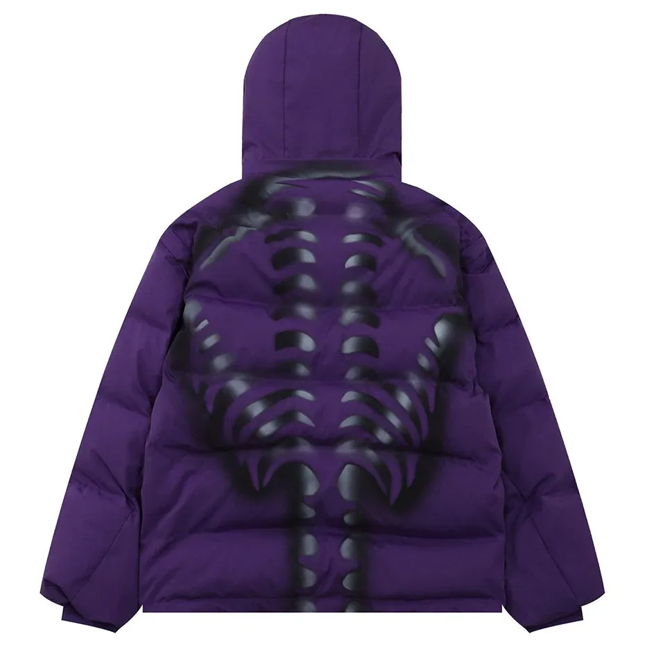 Veil Skeleton Print Hooded Puffer Jacket