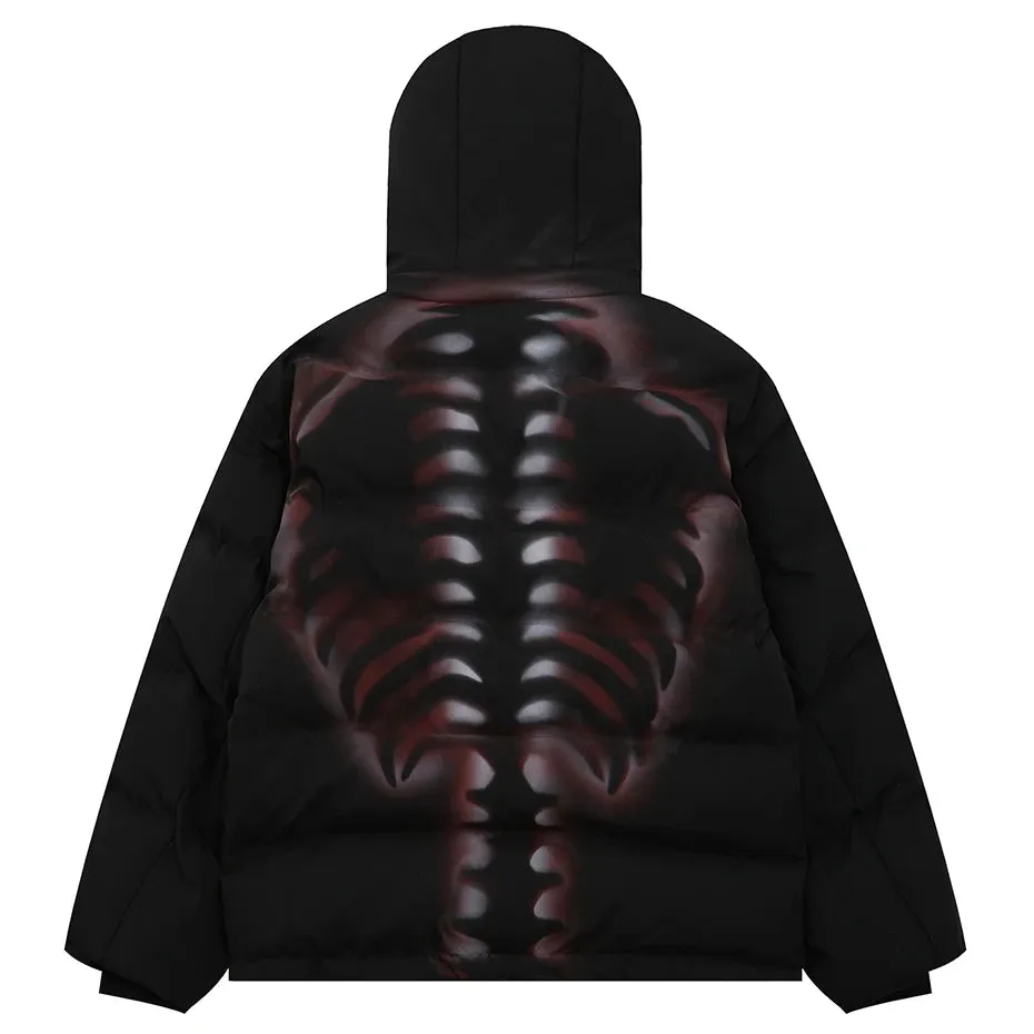 Veil Skeleton Print Hooded Puffer Jacket