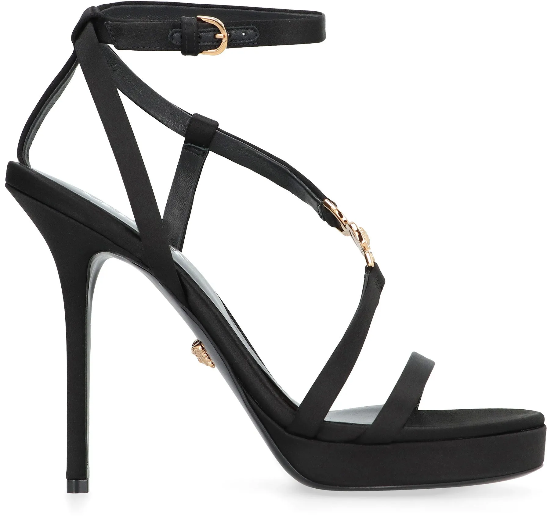 VERSACE Satin & Leather Stiletto Sandals for Women - Luxurious Black '95 Collection