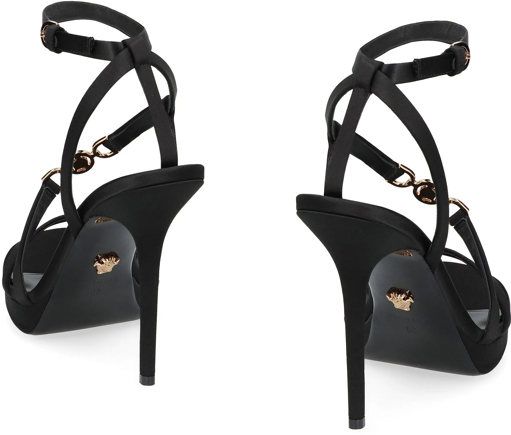 VERSACE Satin & Leather Stiletto Sandals for Women - Luxurious Black '95 Collection