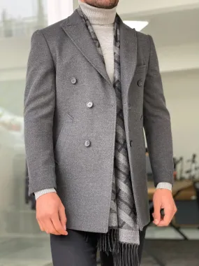 Viena Dark Gray Slim Fit Double Breasted Wool Long Coat