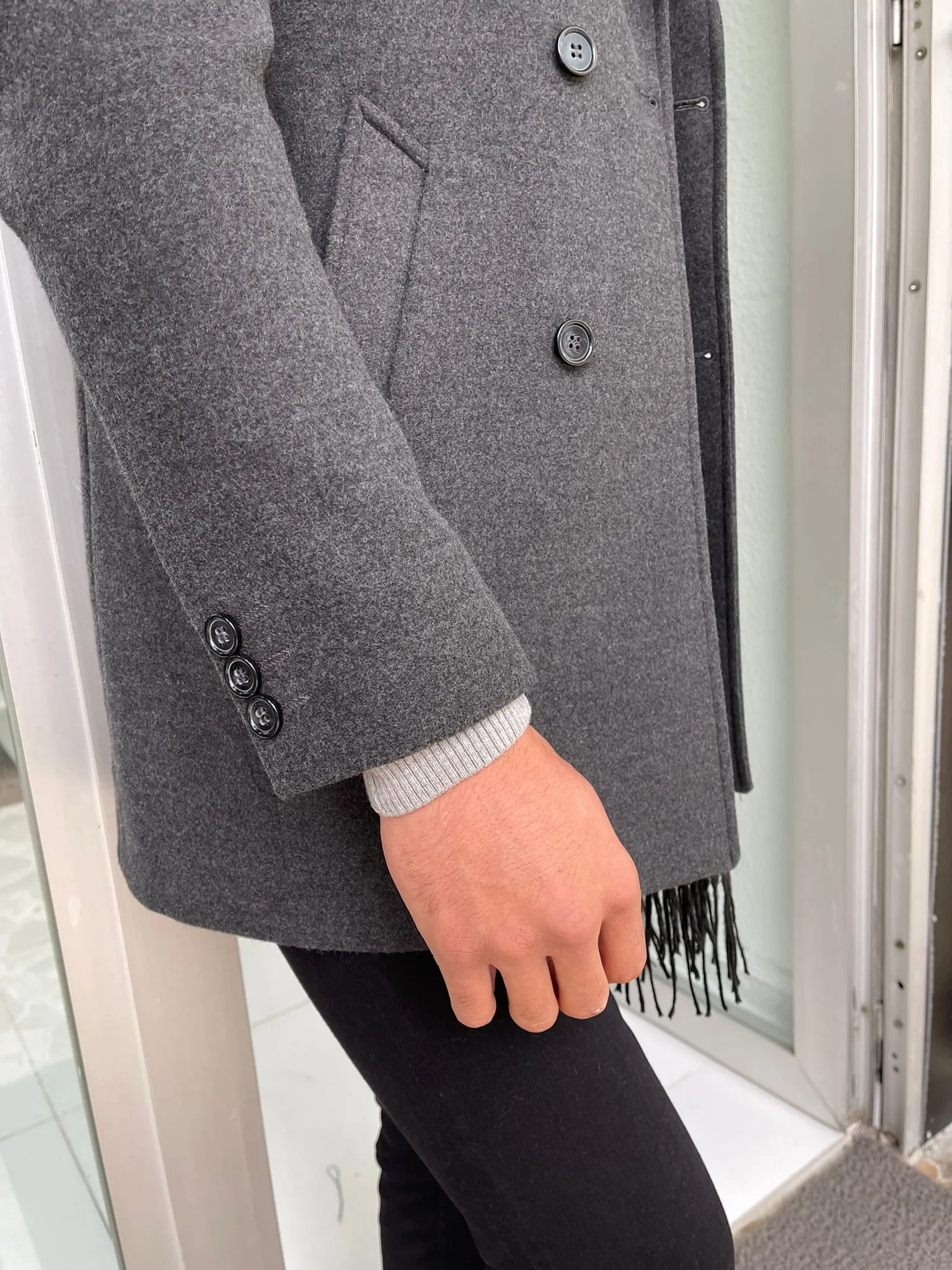 Viena Dark Gray Slim Fit Double Breasted Wool Long Coat