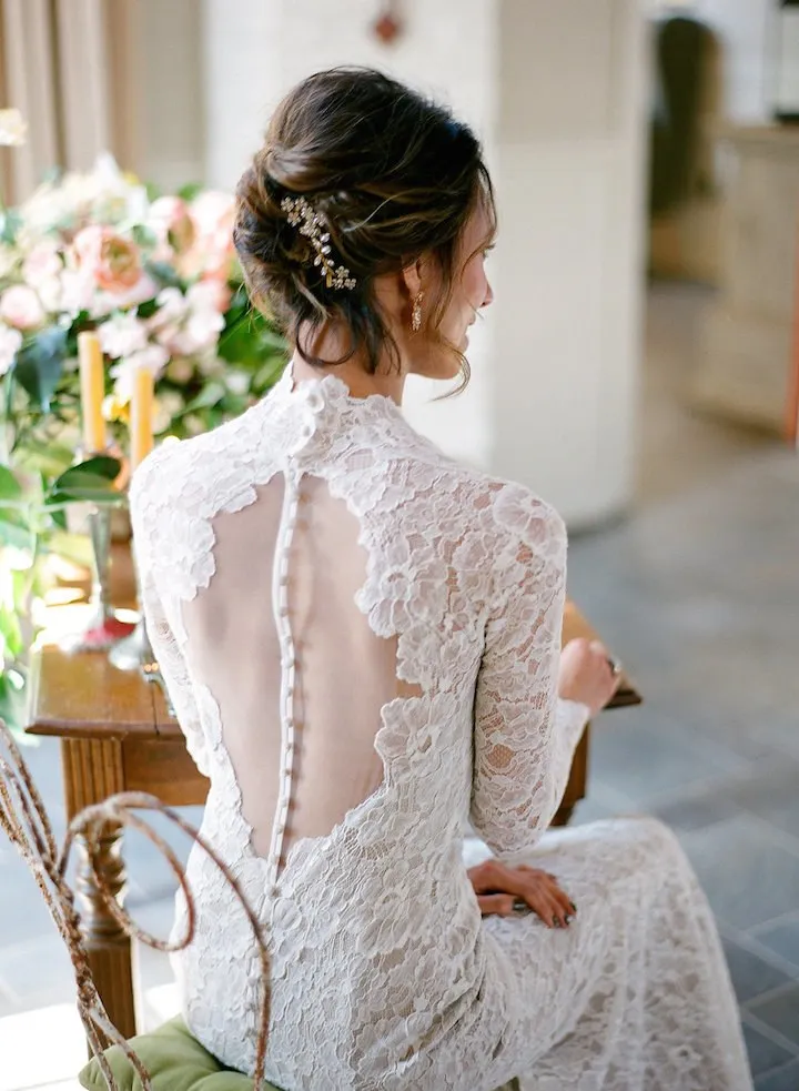 Vintage Fully Lace See Through Open Back Long Sleeves Elegant Wedding Dresses,DB0153