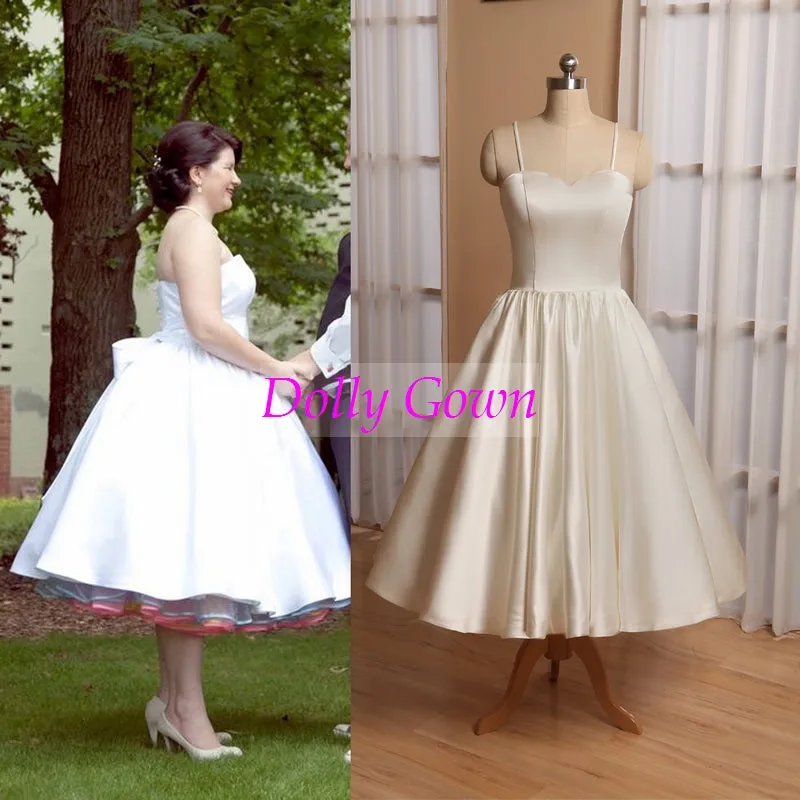 Vintage Short 50s Style Wedding Dresses Short with Spaghetti Straps