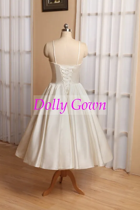 Vintage Short 50s Style Wedding Dresses Short with Spaghetti Straps