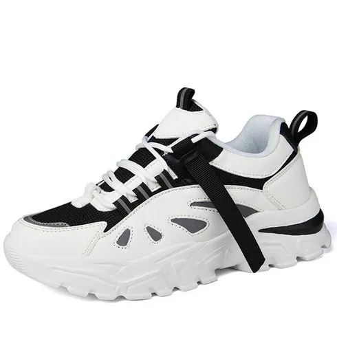 White black strap decorated casual sport shoe sneaker