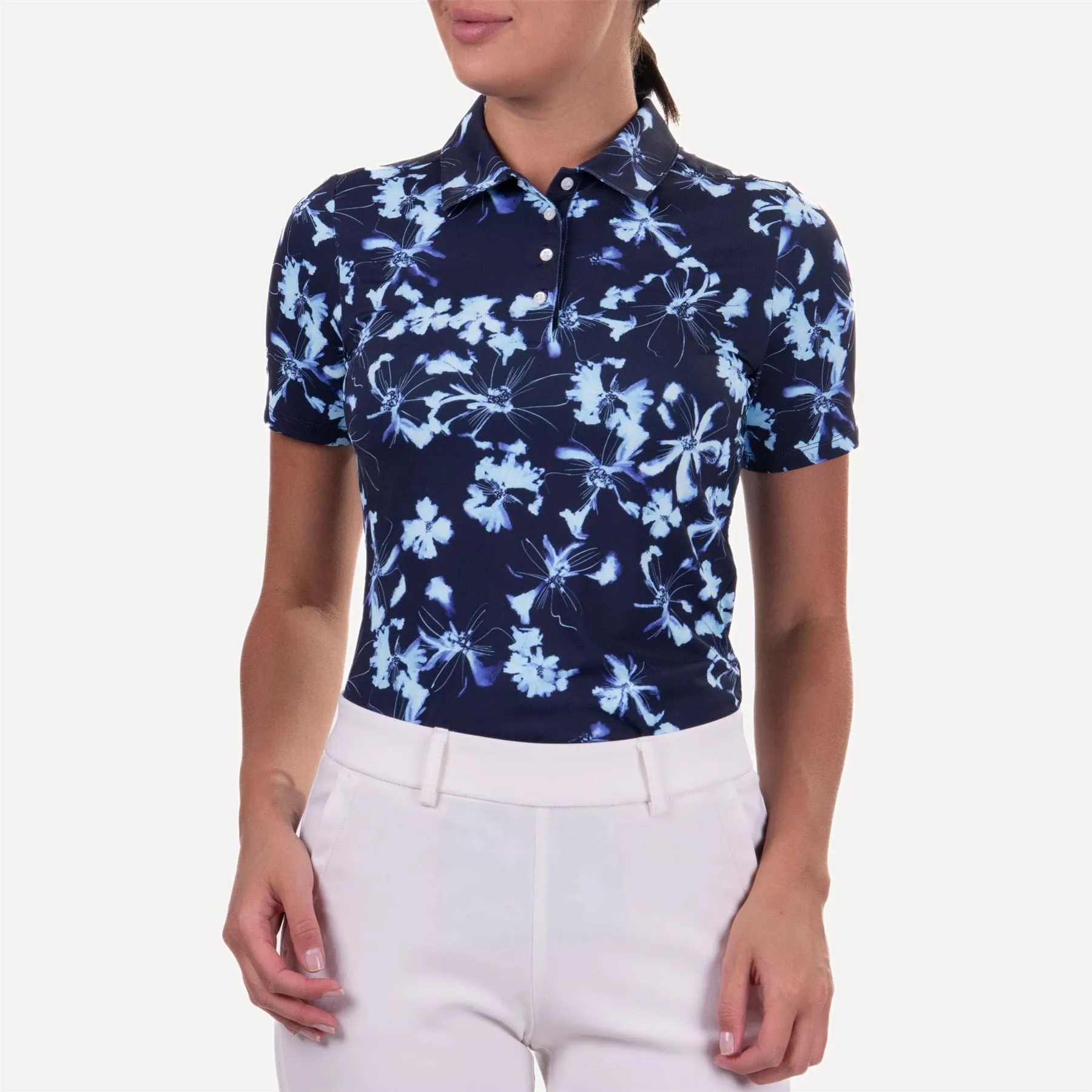 Womens Enya Printed Polo Icy Blue/Atlanta Blue - SS24