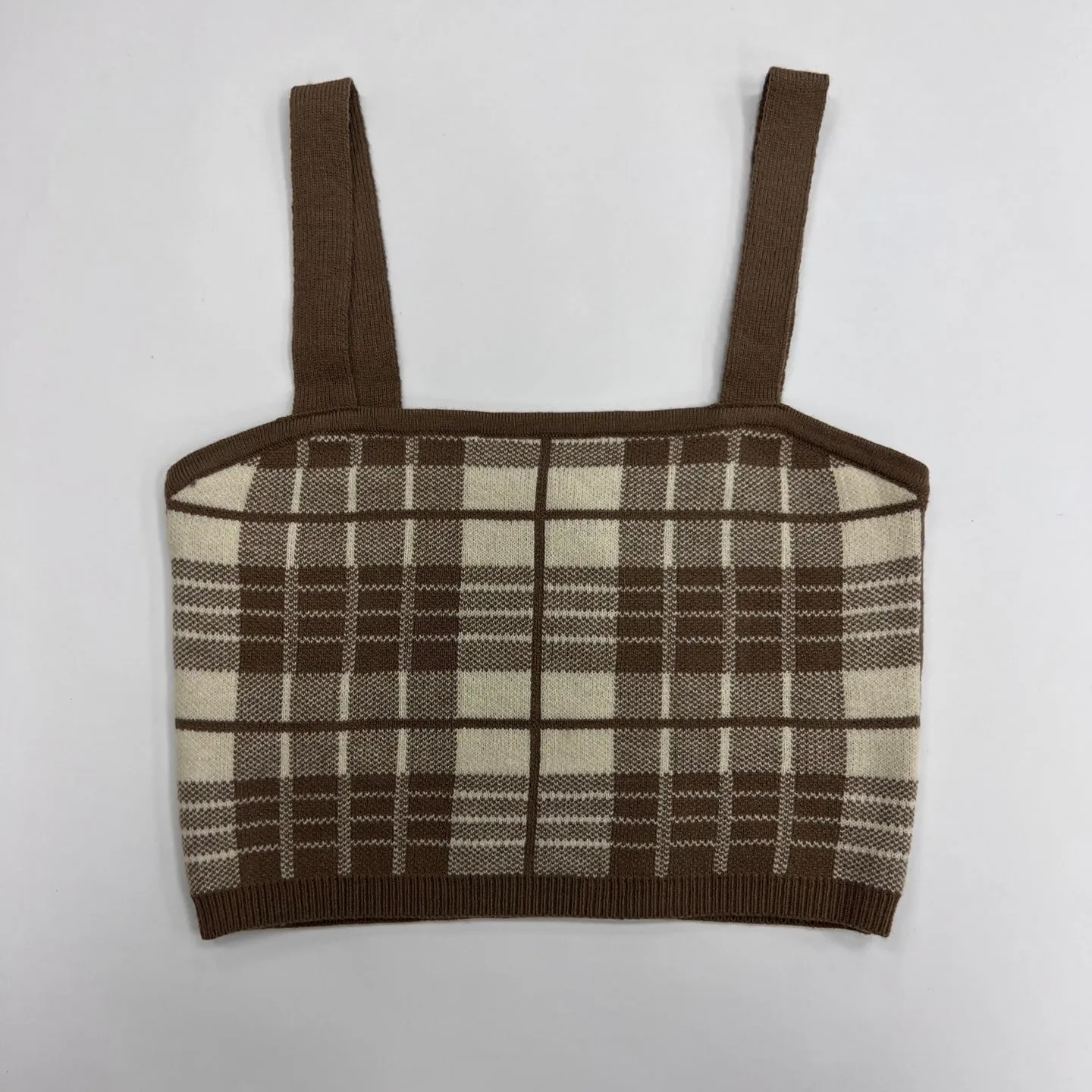 Women's Knit Solid Plaid Design Casual Crop Top