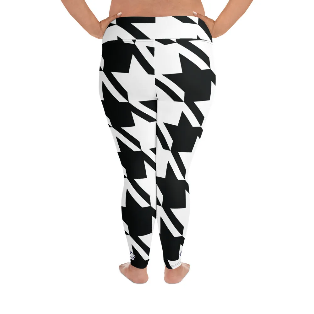 Womens Plus Size High Waist Houndstooth Yoga Pants Leggings 001