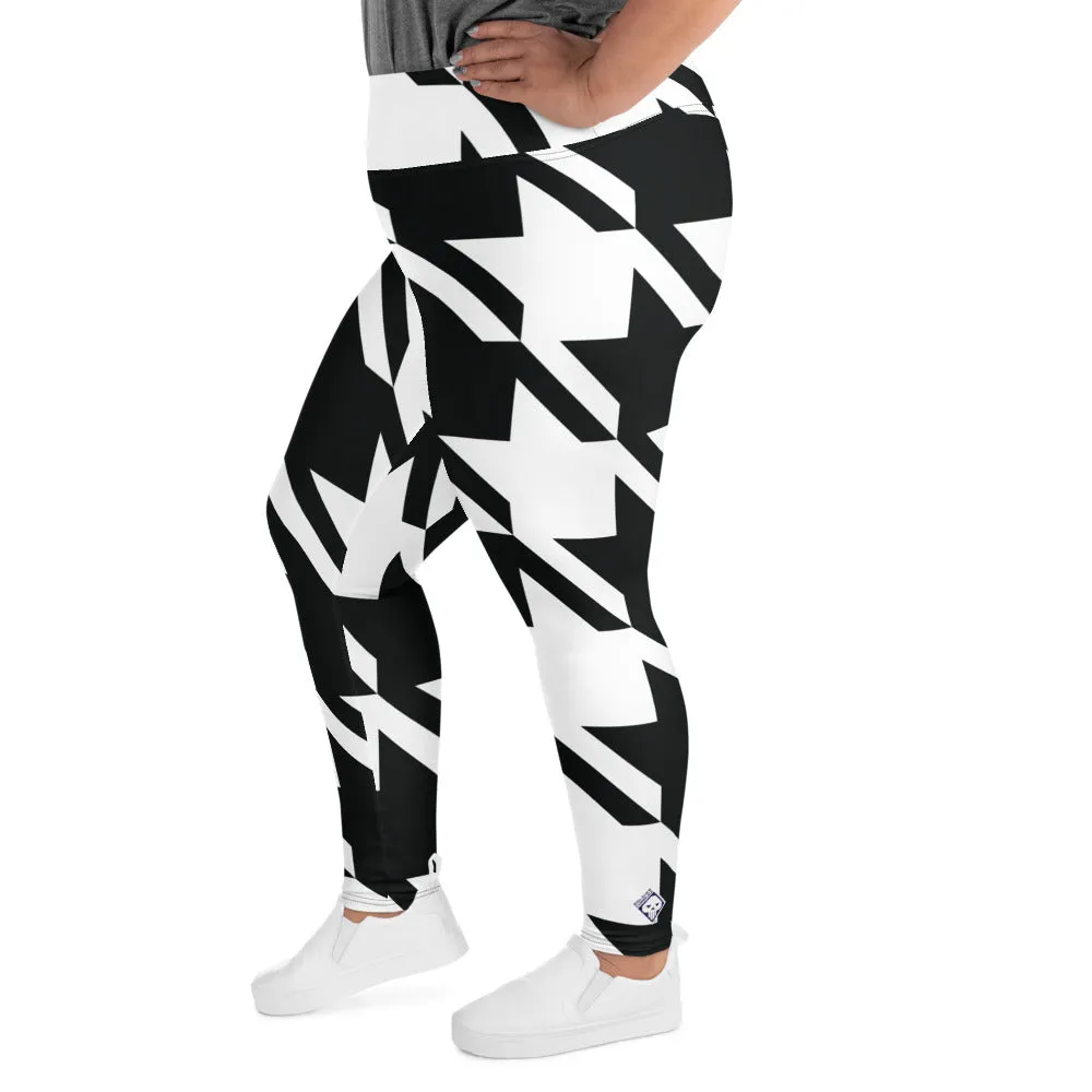 Womens Plus Size High Waist Houndstooth Yoga Pants Leggings 001