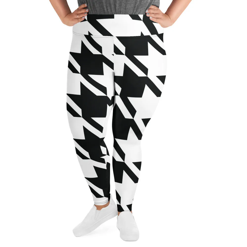 Womens Plus Size High Waist Houndstooth Yoga Pants Leggings 001