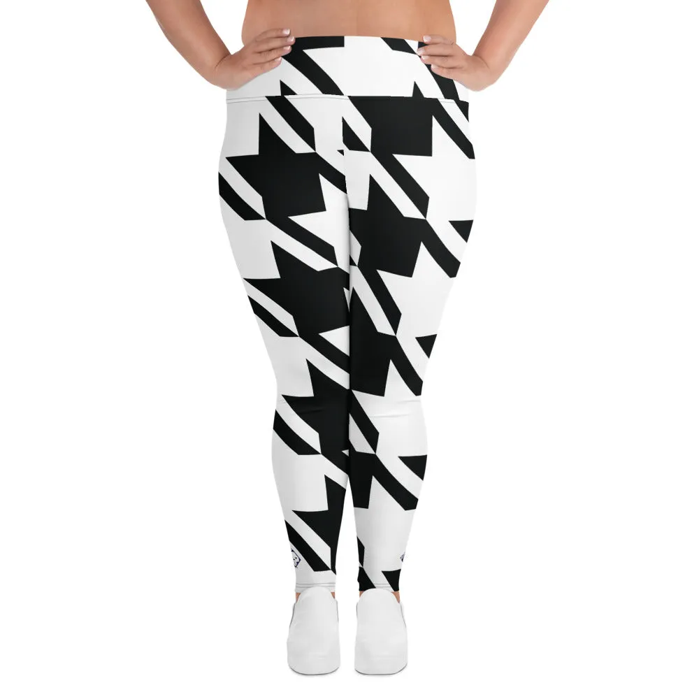 Womens Plus Size High Waist Houndstooth Yoga Pants Leggings 001