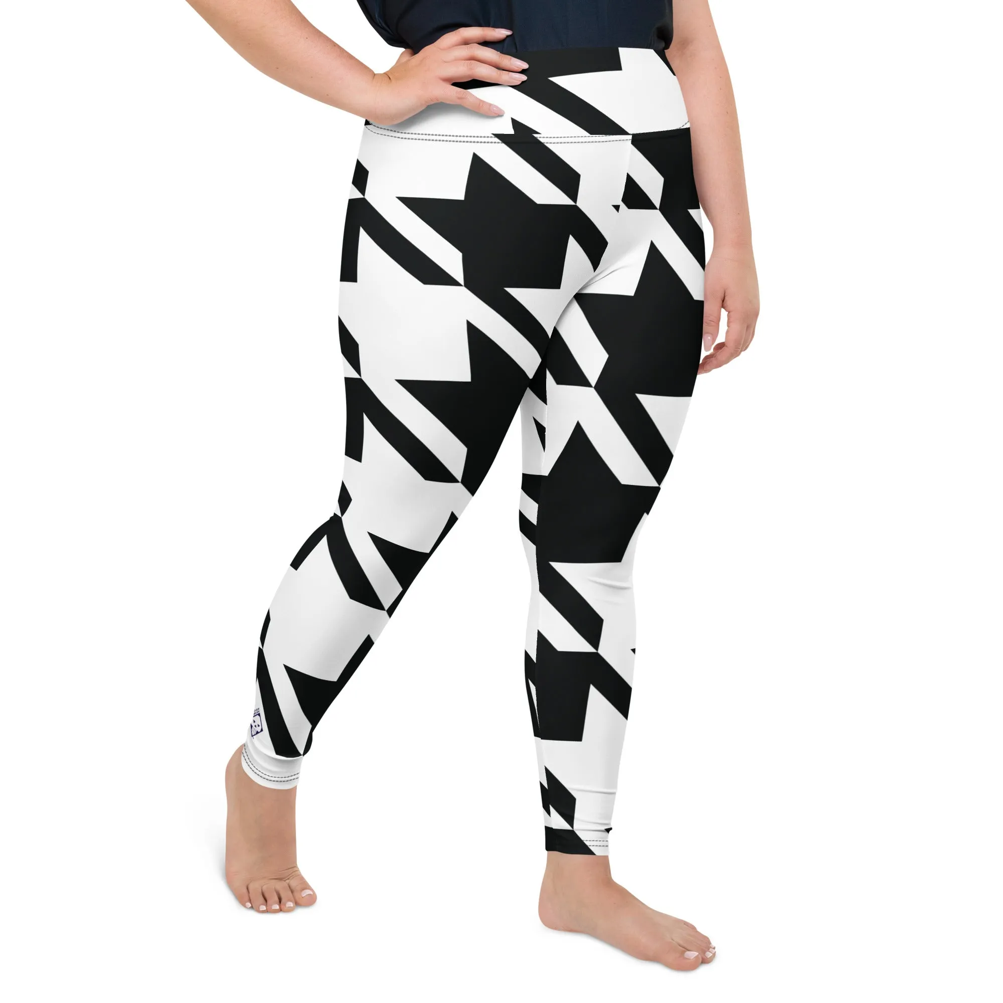 Womens Plus Size High Waist Houndstooth Yoga Pants Leggings 001