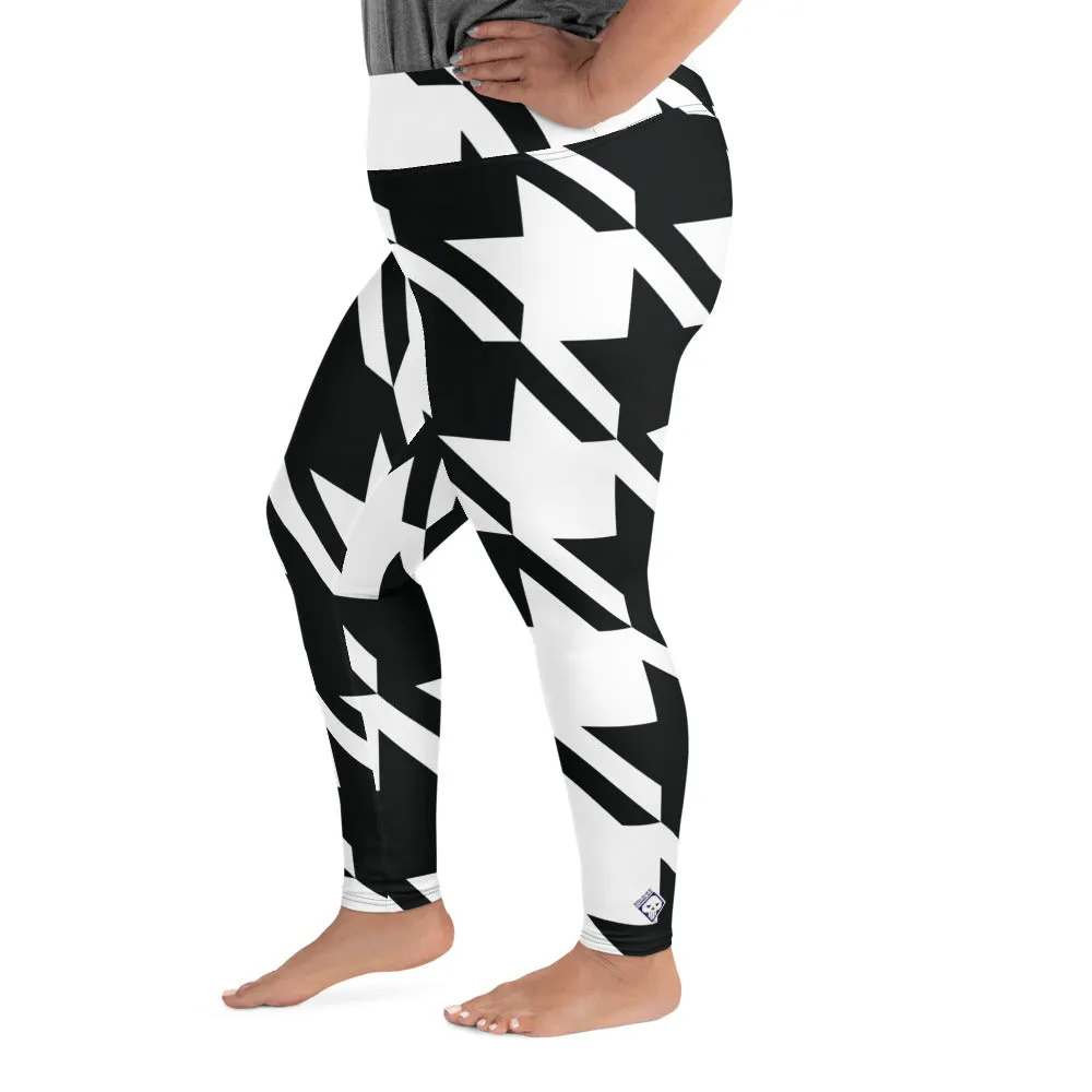 Womens Plus Size High Waist Houndstooth Yoga Pants Leggings 001