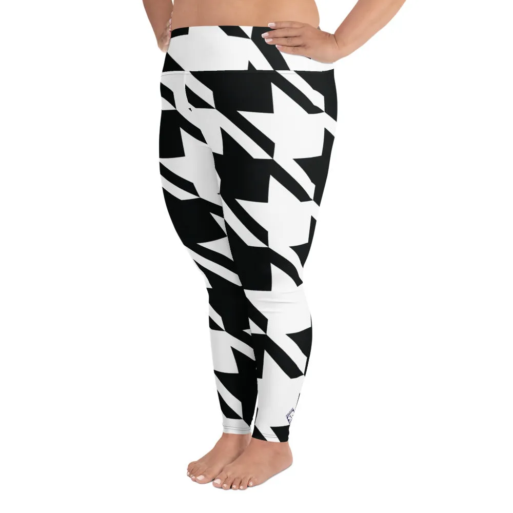 Womens Plus Size High Waist Houndstooth Yoga Pants Leggings 001