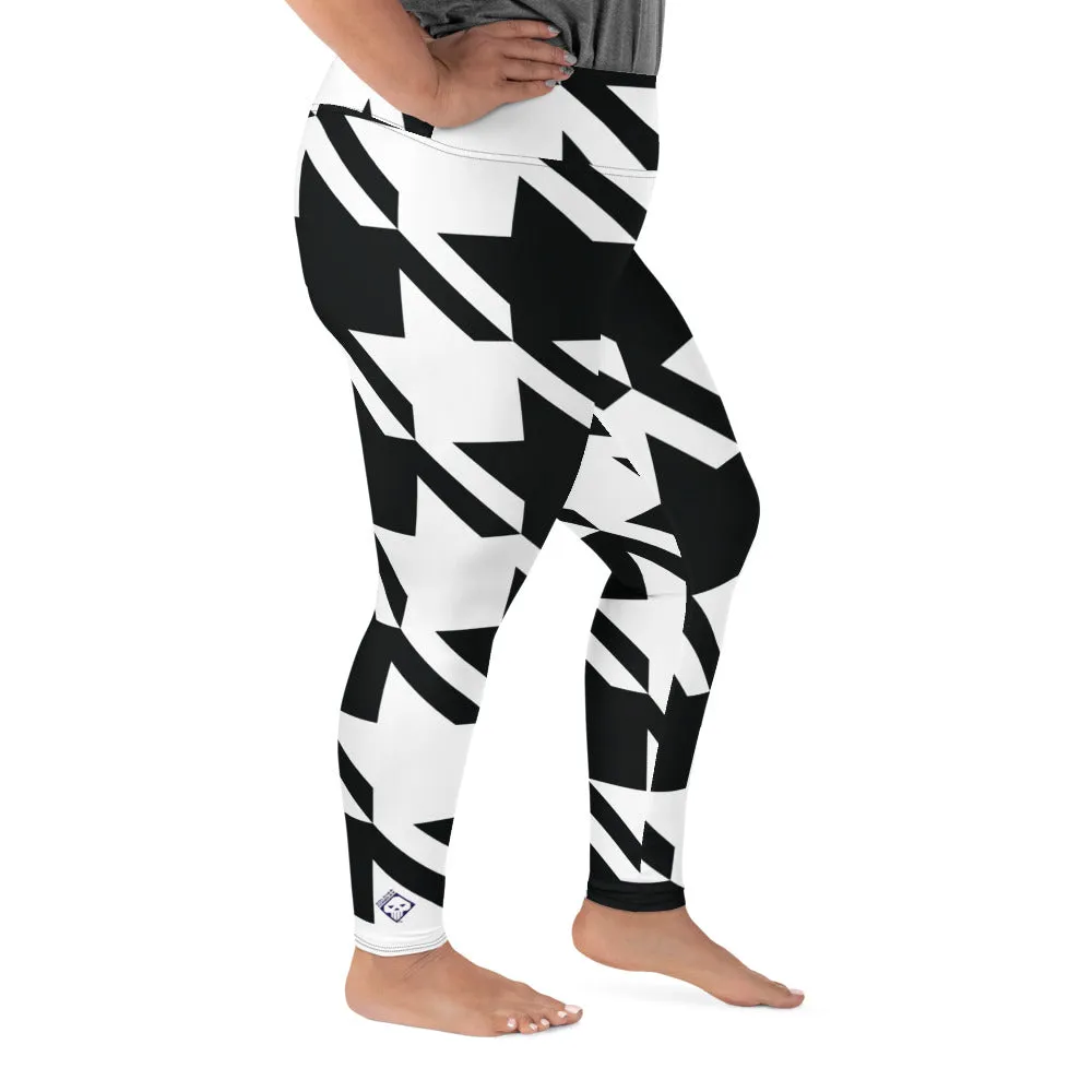 Womens Plus Size High Waist Houndstooth Yoga Pants Leggings 001