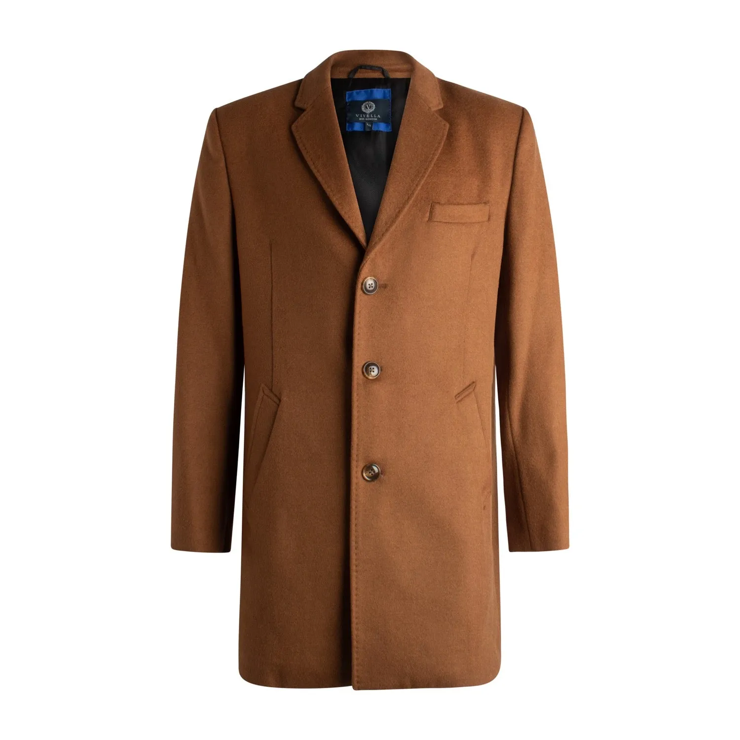 Wool Blend 3 Button Coat in Camel by Viyella